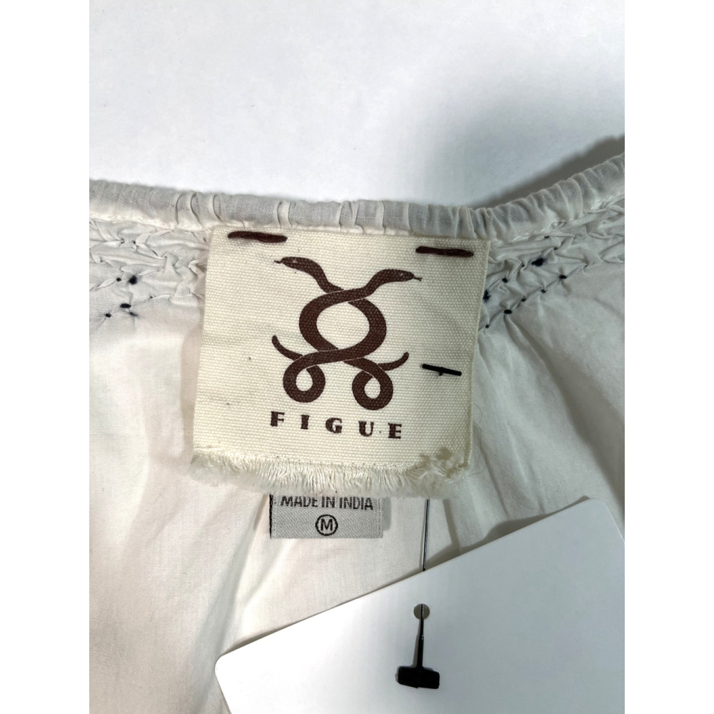 Figue Embroidered Peasant Blouse Womens Medium White Black Boho Tassel Top India - Picture 4 of 13